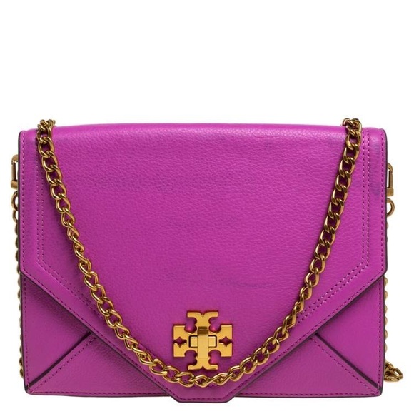 Tory Burch Fuchsia Leather Kira Envelope Chain Shoulder Evening Bag Clutch - Picture 1 of 11